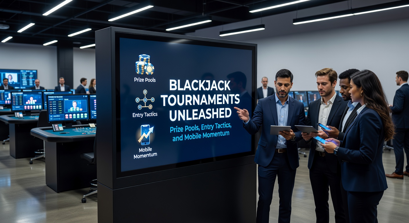 Mobiele blackjack toernooi app op smartphone met live leaderboard en spelersstatistieken