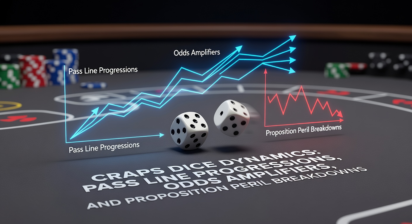 Craps tafel met actieve dobbelstenenworp en spelers rond de Pass Line; een klassiek casino tafereel dat de spanning van het spel vastlegt