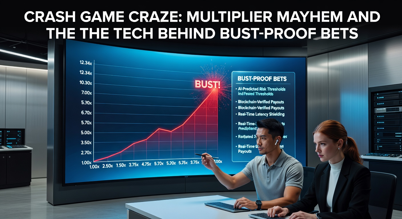 Grafiek van een crash game multiplier die razendsnel oploopt voordat hij crasht, met spelers die op het juiste moment cash out