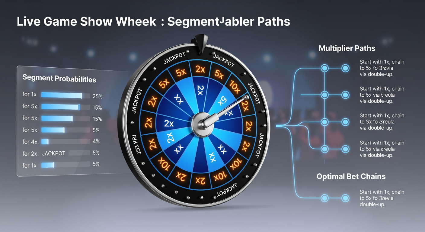 Dynamisch live game show wiel met gekleurde segmenten en knipperende multipliers tijdens een spelronde