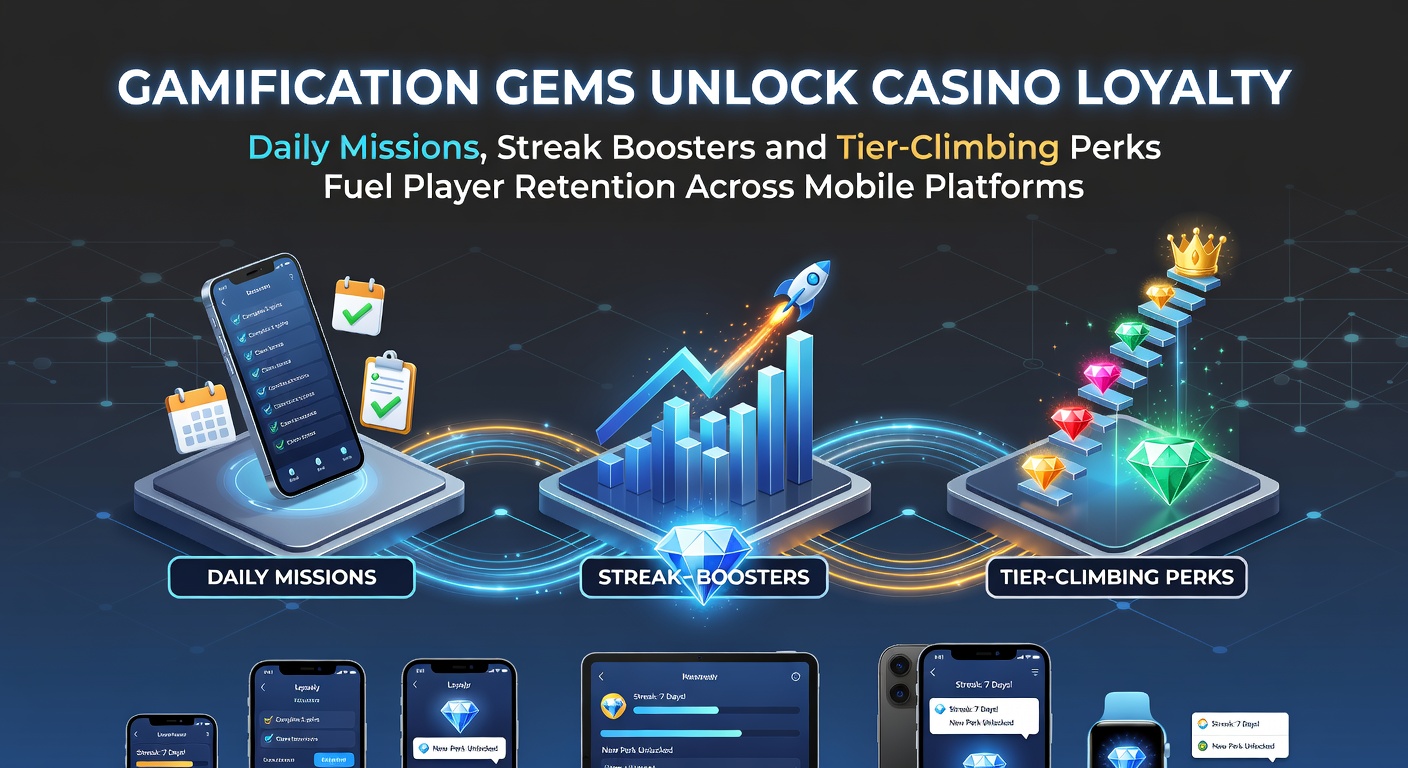 Mobiele casino-app met dagelijkse missies en loyalty-tiers die spelers belonen met boosters en perks