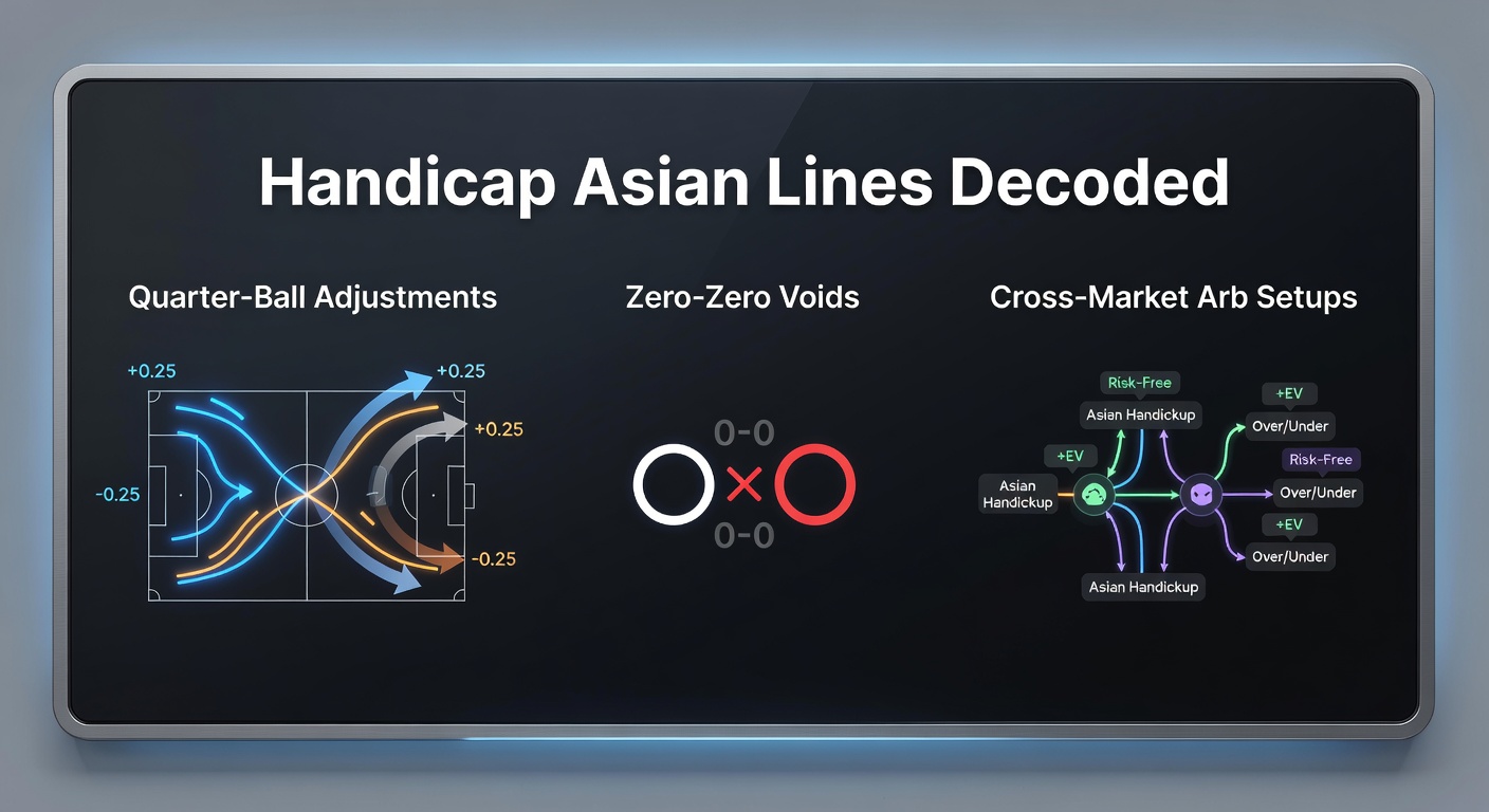 Grafiek met Aziatische handicap lijnen, inclusief kwartbal-aanpassingen en void-regels, die de dynamiek van wedmarkten illustreert