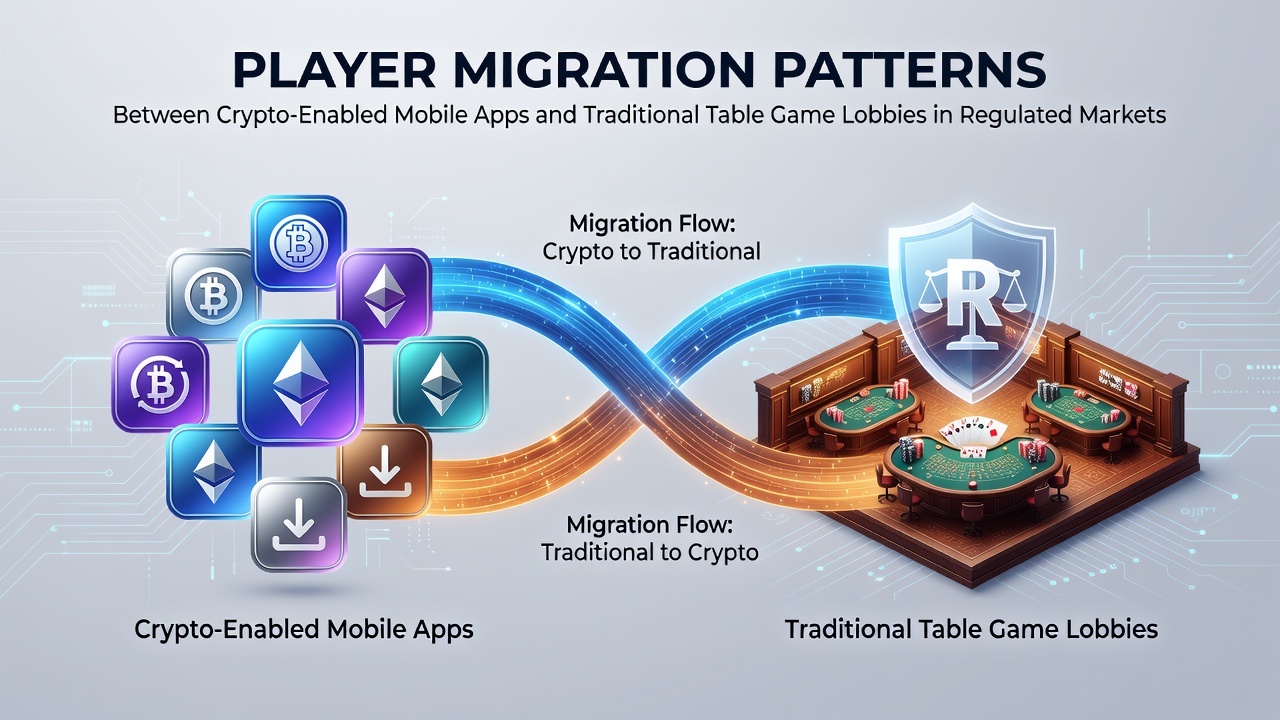 Overzicht van spelersstromen tussen mobiele crypto-apps en fysieke tafelspellen in gereguleerde casino's