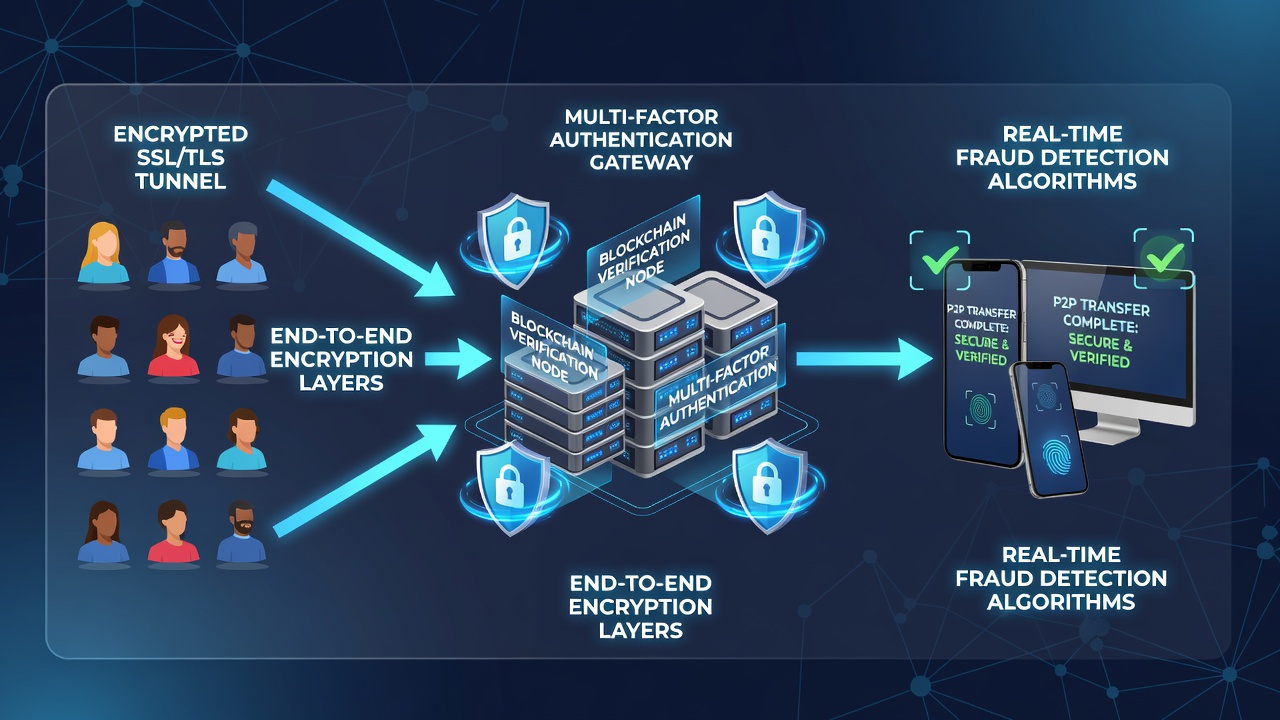 Diagram van blockchain validatie in casino peer-to-peer systemen