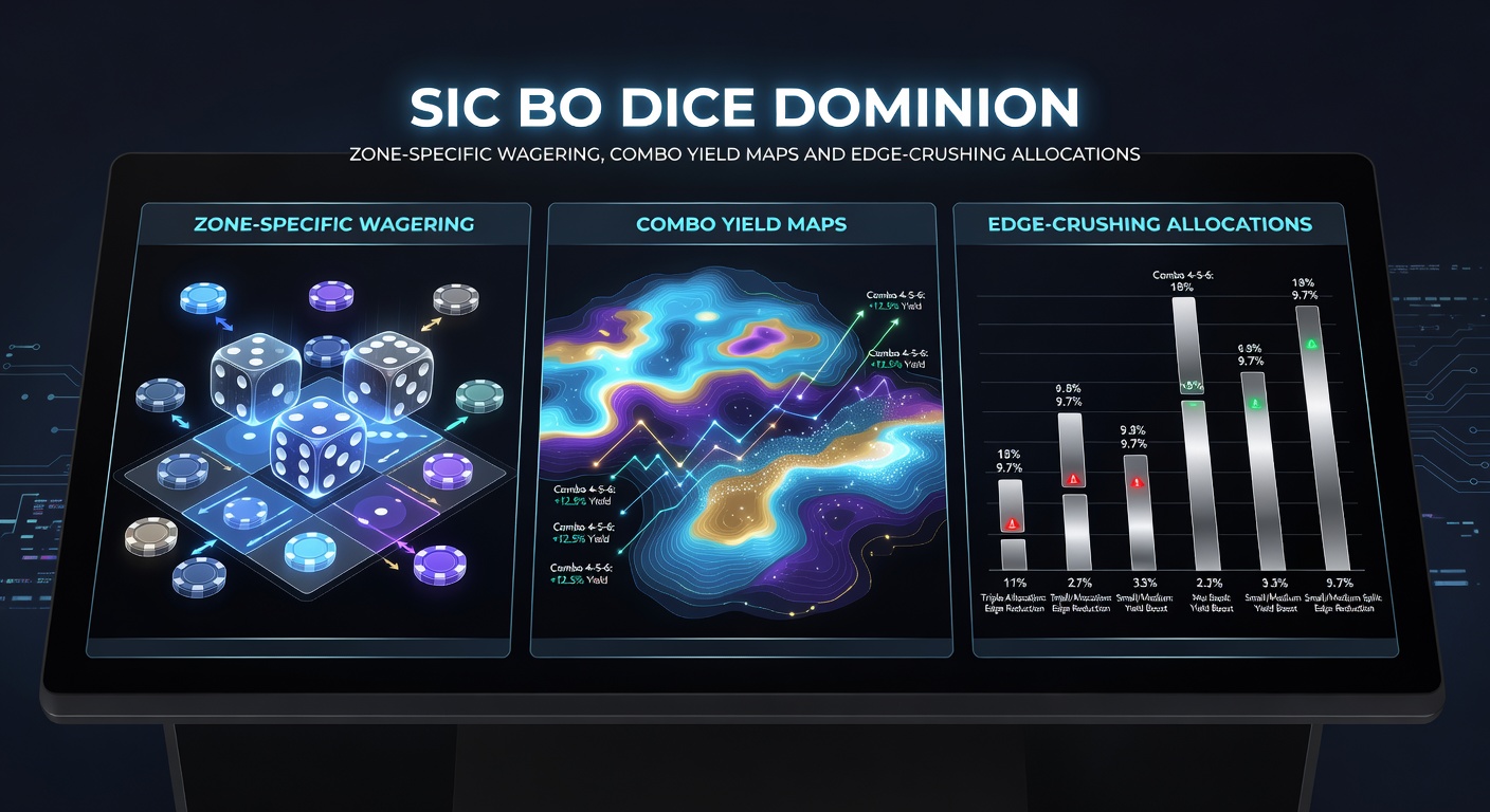 Detail van een combo-opbrengstkaart met heatmaps voor Sic Bo combinaties, uitbetalingsratio's en frequentiepercentages gemarkeerd in kleur