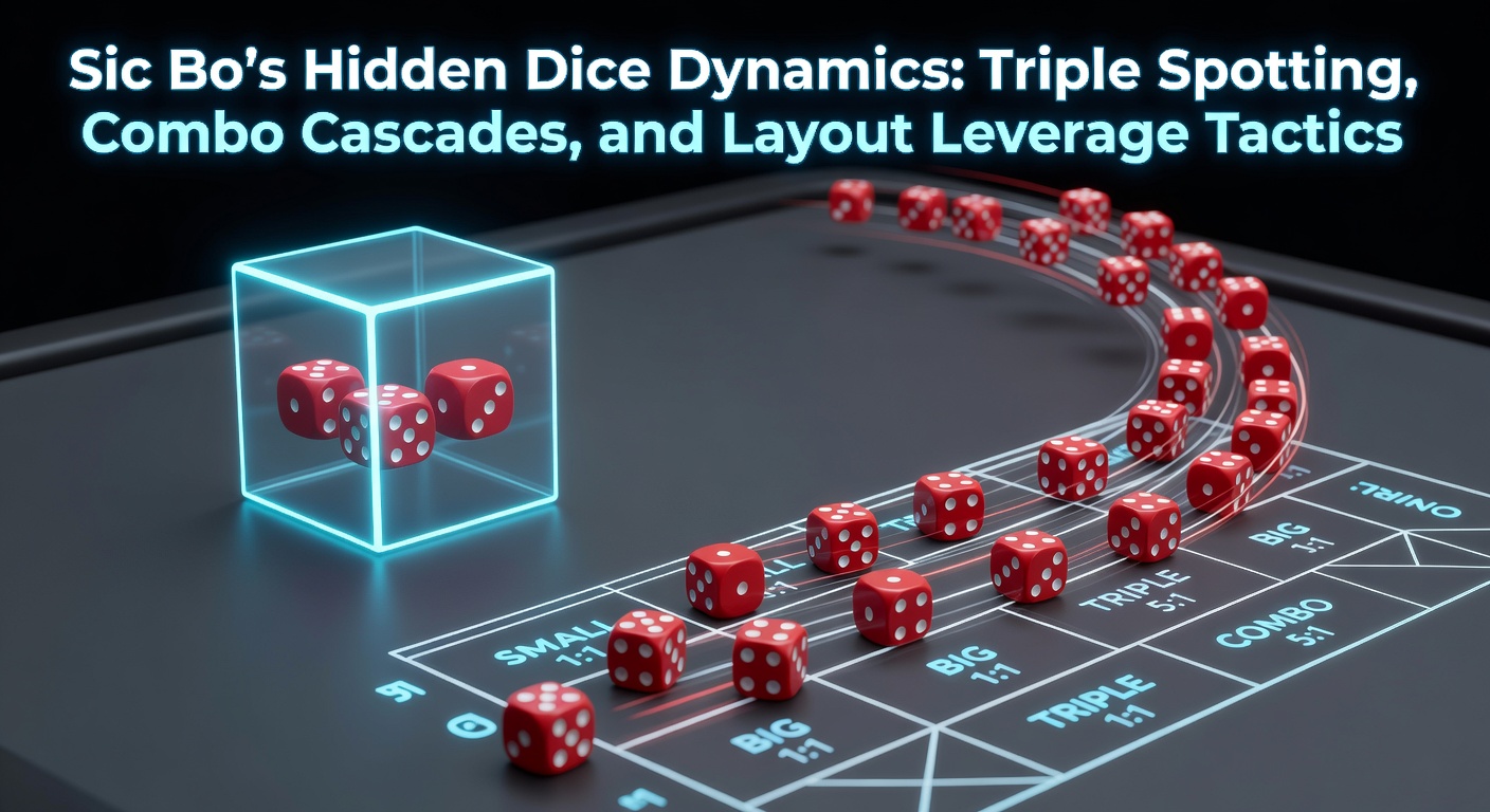 Sic Bo tafel met drie dobbelstenen in actie, highlights op triples en combinaties op de layout