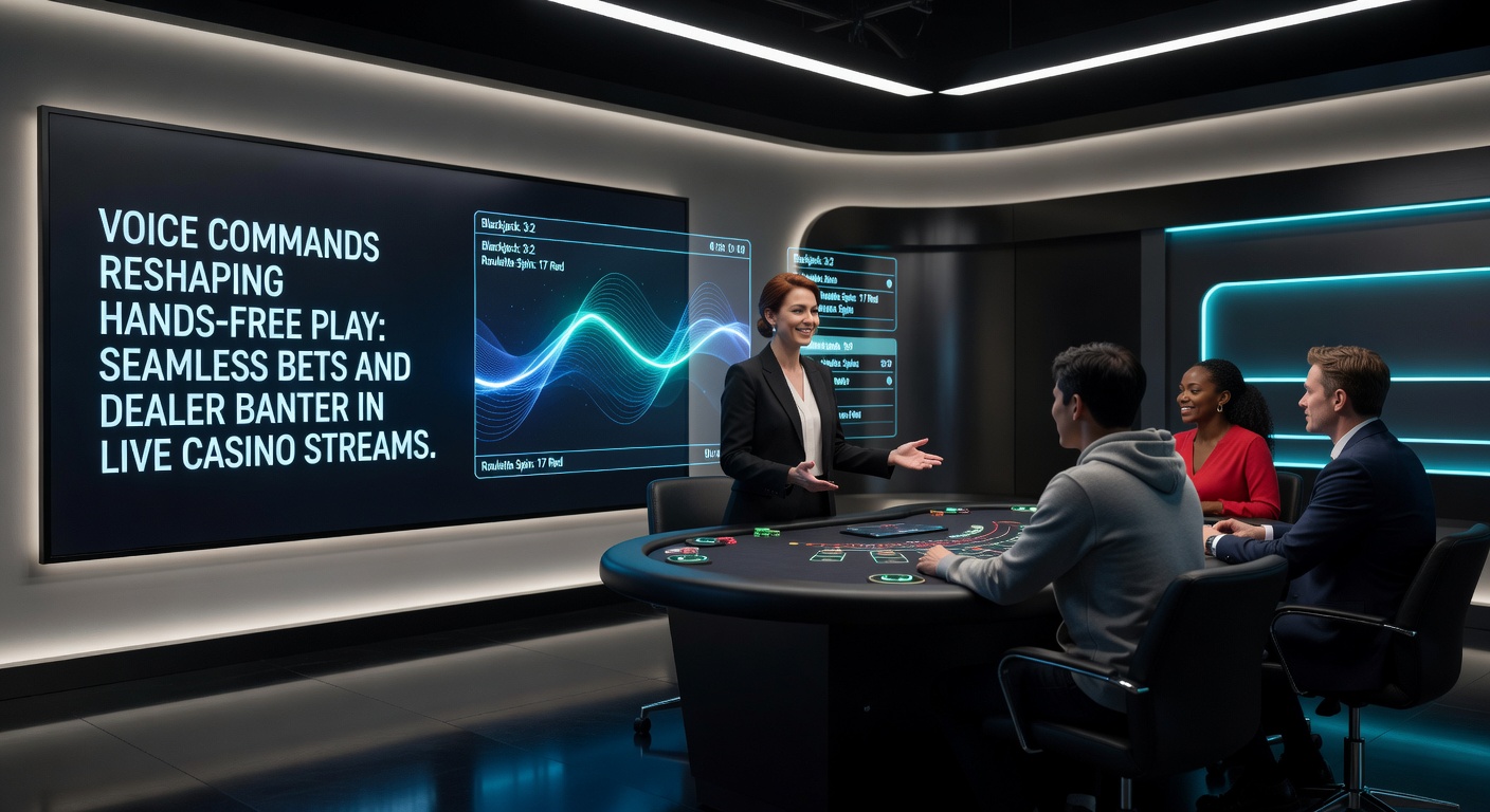Speler gebruikt stemcommando’s tijdens een live blackjack-stream, met dealer die reageert op spraakopdrachten terwijl kaarten worden gedeeld