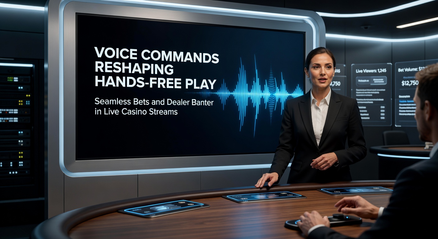 Dealer in live casino-stream reageert op stemcommando van speler, met overlay van inzetopties en spraakbubbels die banter weergeven